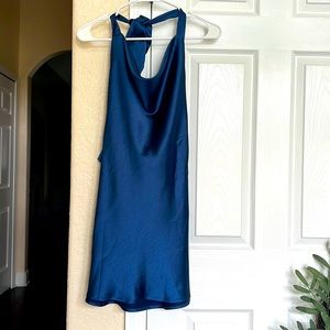 canton walker womens halter neck slip on backless satin dark blue size xs